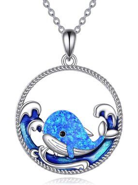Women's Blue Silver Mountain and Sea Wave Natural Item Jewelry Necklace